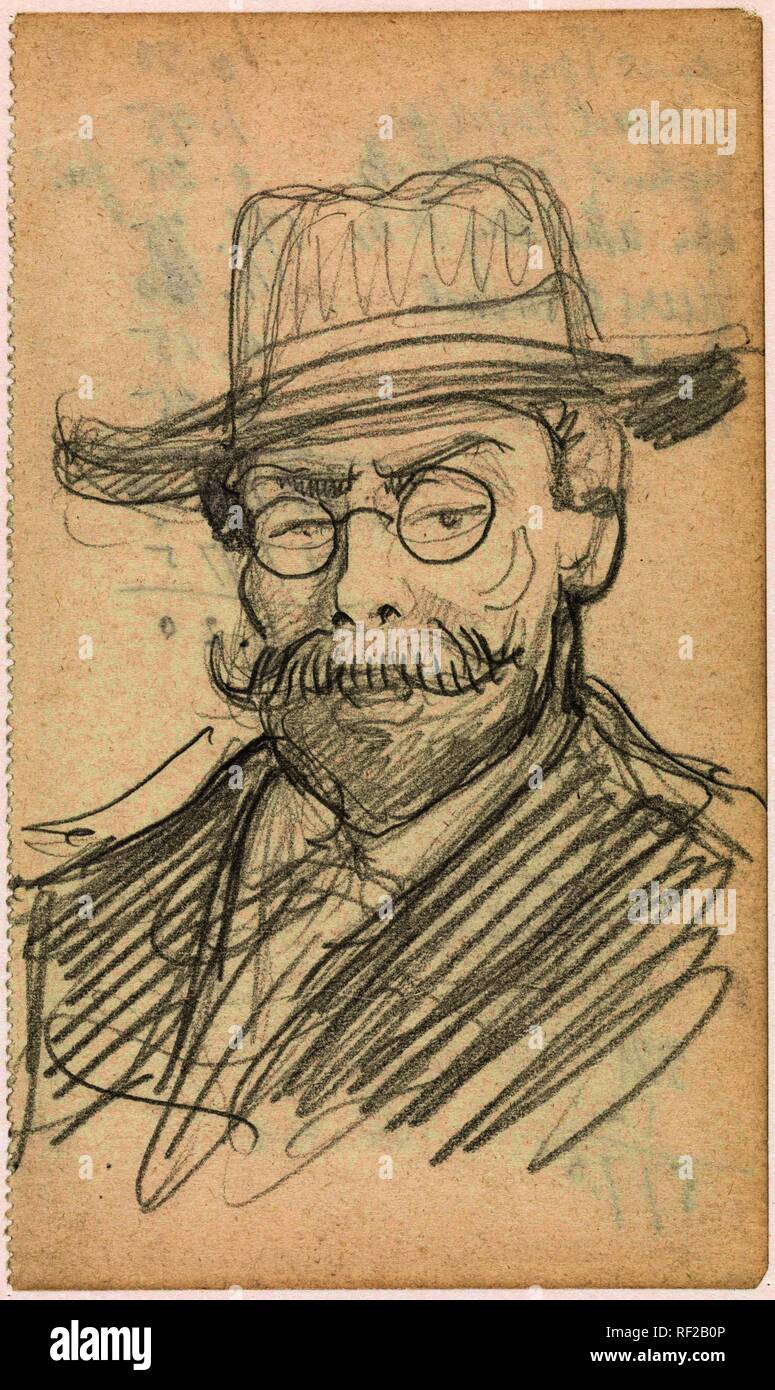 Portrait of a gentleman with hat and glasses. Draughtsman: Antoon Derkinderen. Dating: 1869 - 1925. Measurements: h 141 mm × w 84 mm. Museum: Rijksmuseum, Amsterdam. Stock Photo