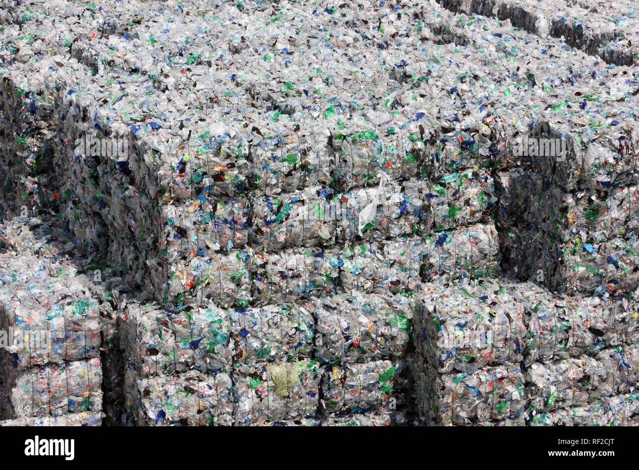 Plastic recycling, PET bottles and plastic rubbish are shredded and pressed, Essen, North Rhine-Westphalia Stock Photo