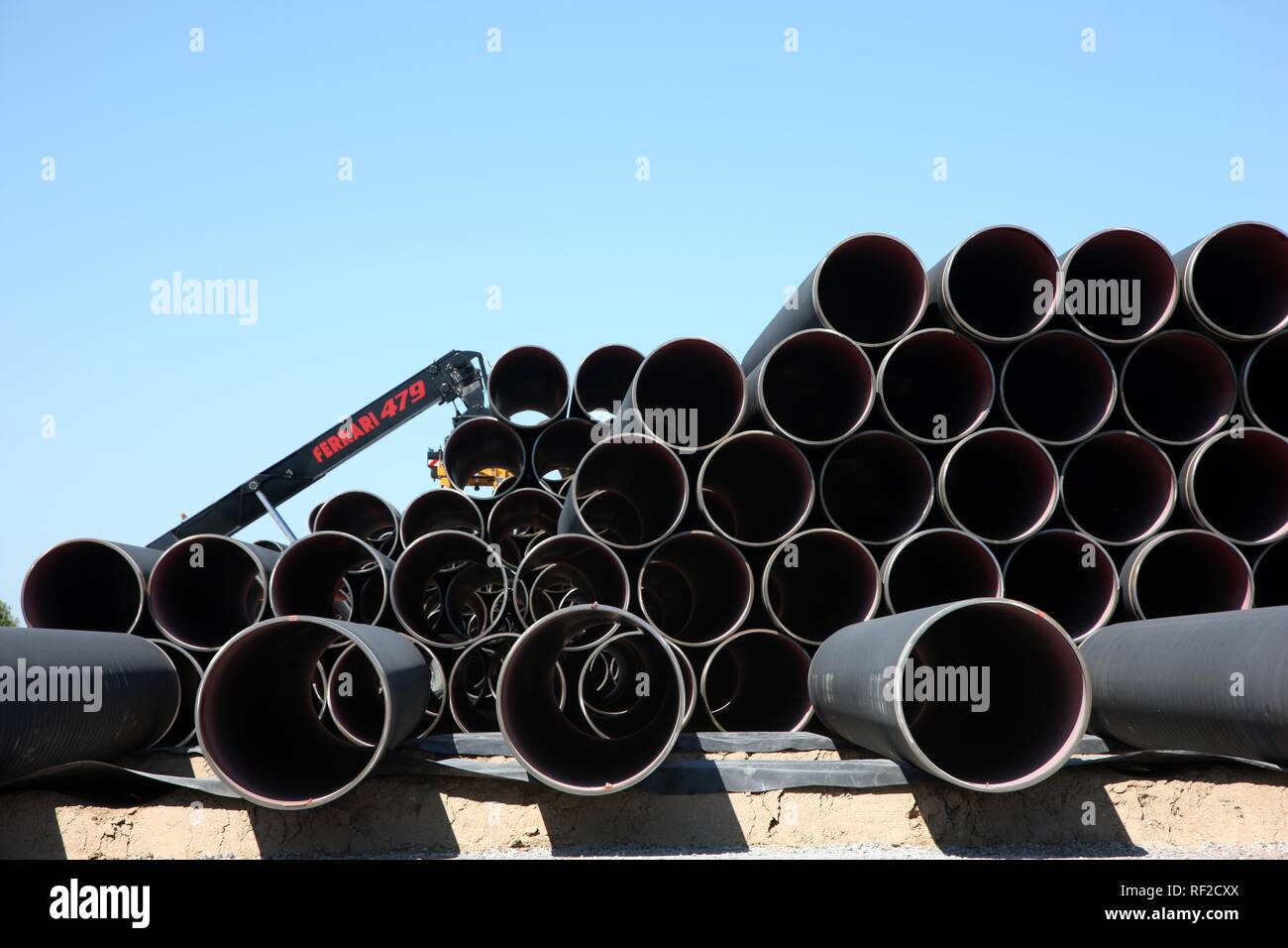 Delivery of steel pipes at the temporary storage facility for the ...