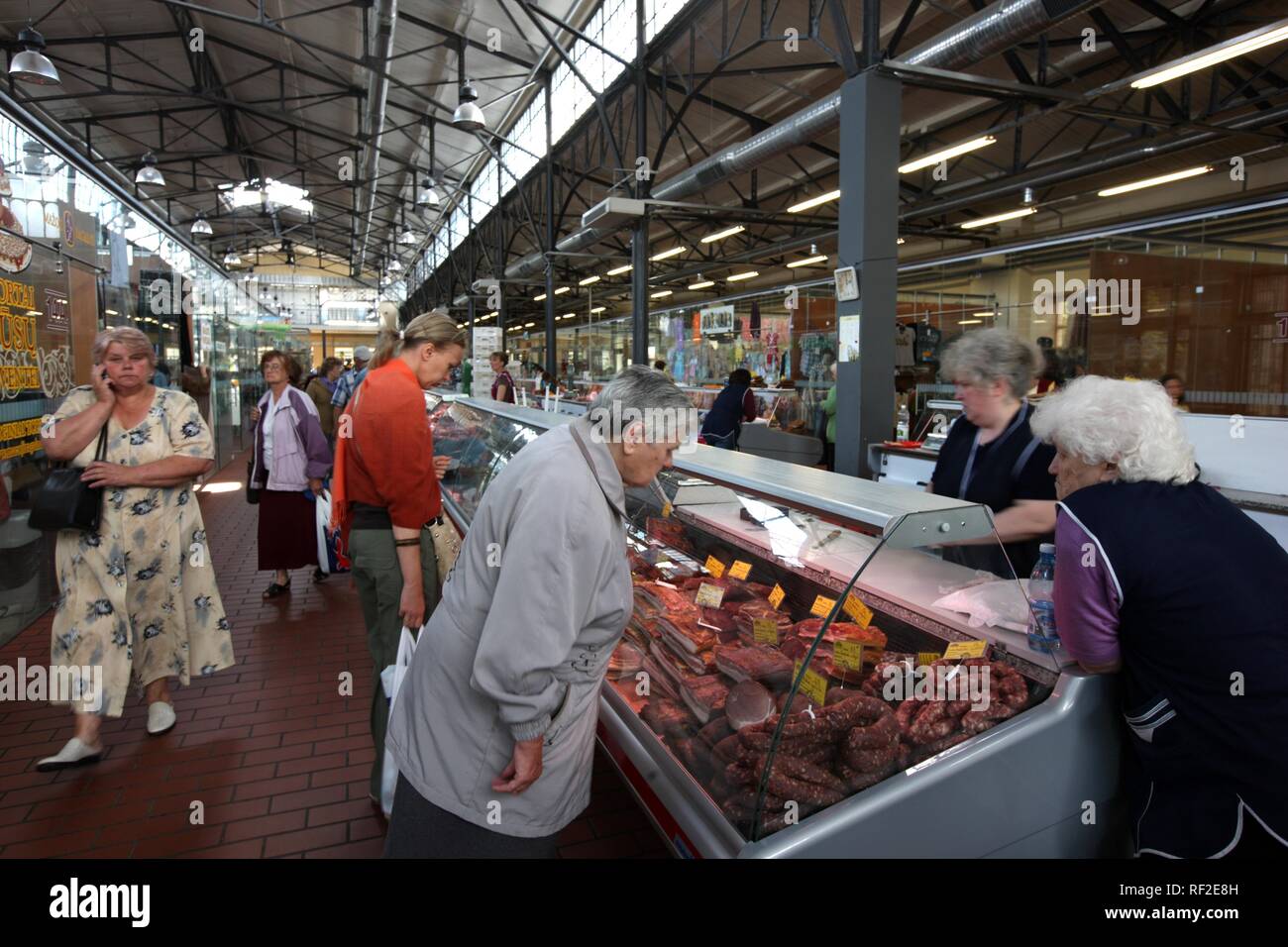 Meat stall in the Central Market Hall in Vilnius, capital of Lithuania