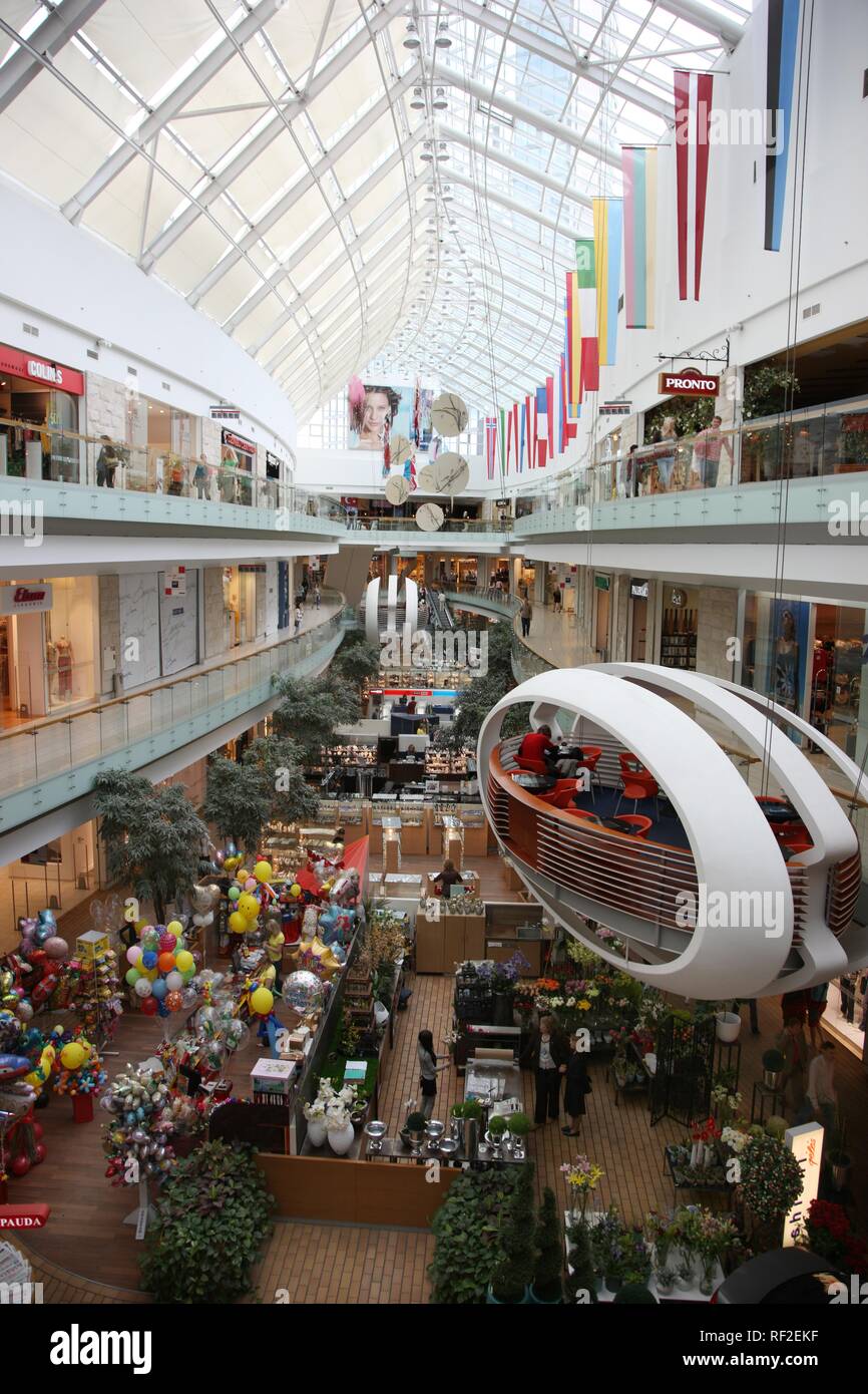 Europos Centre interior view, a shopping complex, office buildings, business district, and recreation and entertainment area in Stock Photo