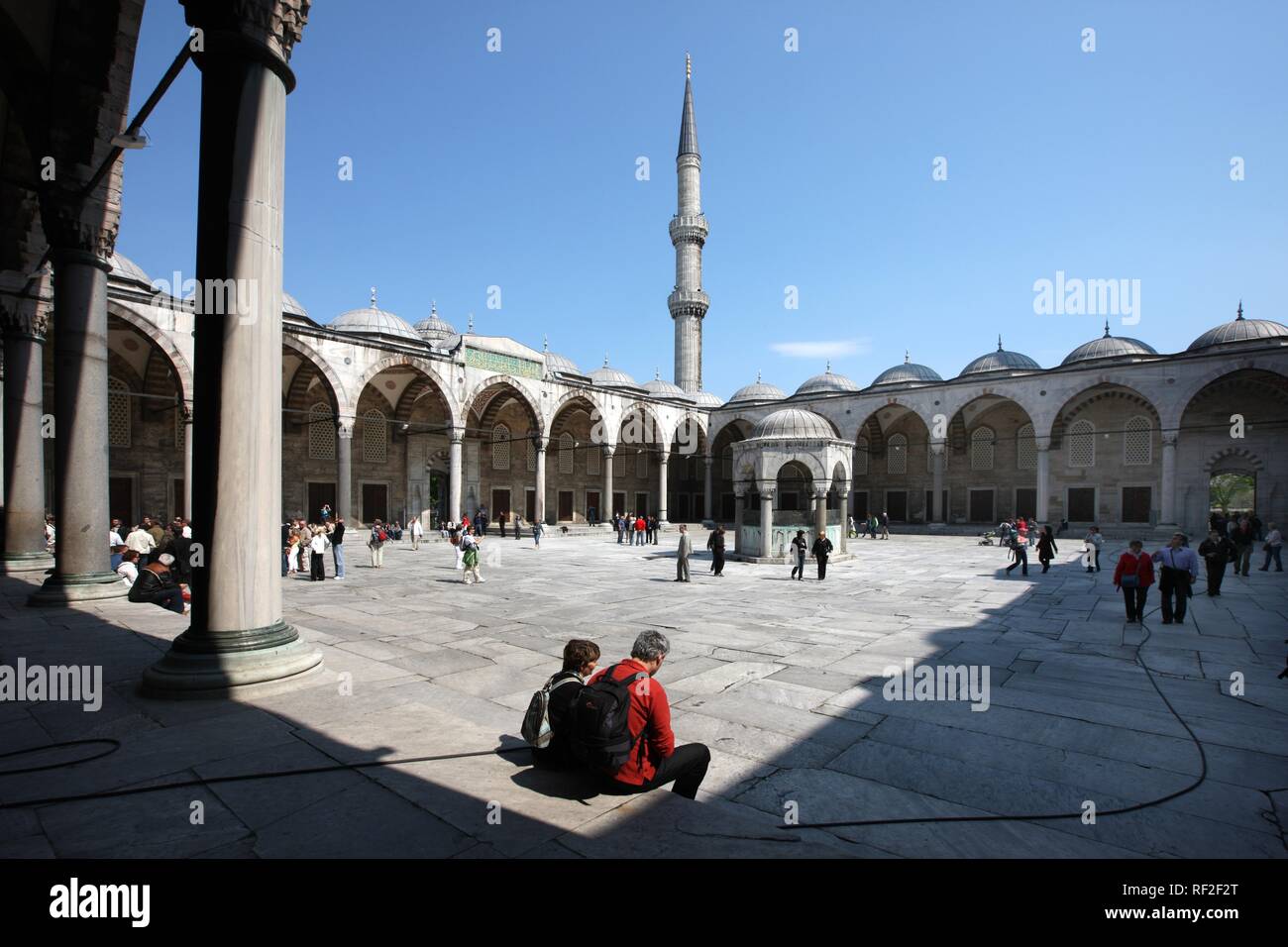 Courtyard, Blue Mosque, Sultan Ahmet Mosque, Istanbul, Turkey Stock Photo