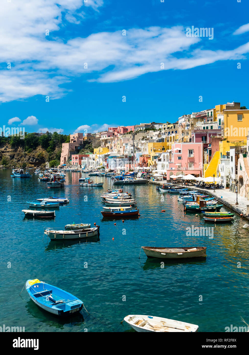 Italy, Campania, Gulf of Naples, Phlegraean Islands, Procida Island, Harbour, Marina di Corricella Stock Photo