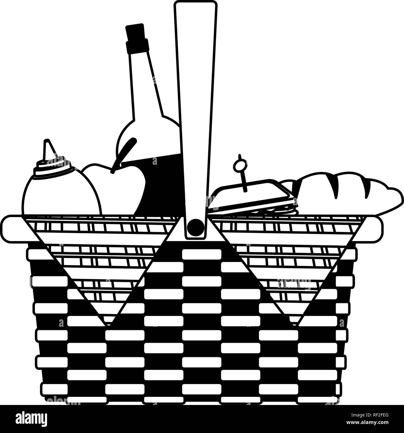 Picnic basket isolated in black and white Stock Vector