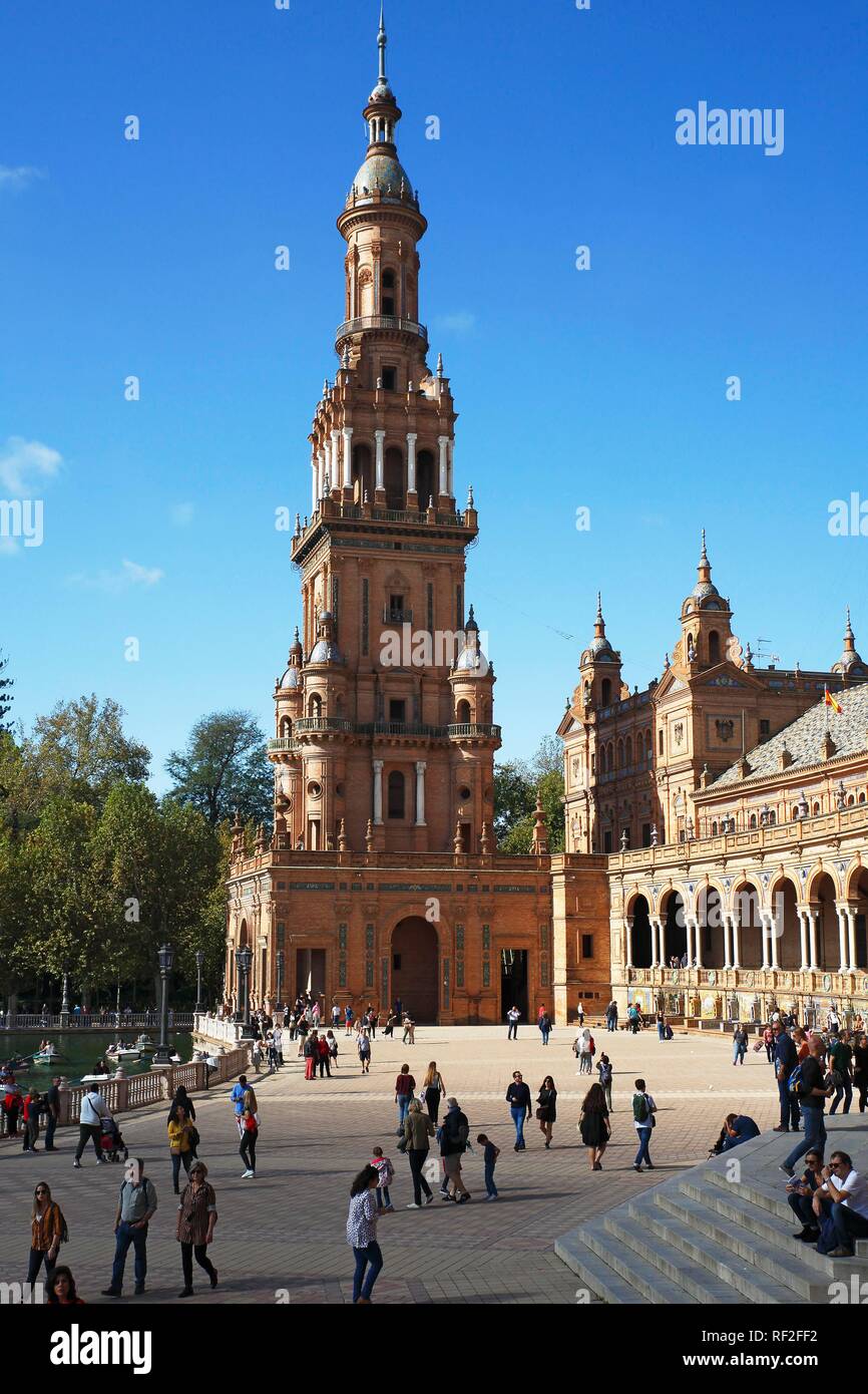 Magnificent building on the Plaza de España, North Tower, Torre Norte, Seville, Andalusia, Spain Stock Photo