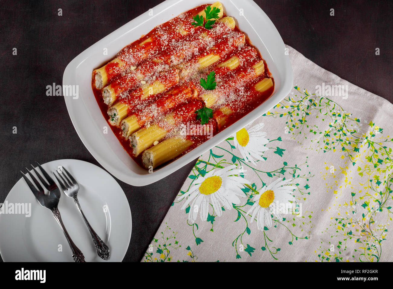 Cannelloni with spinach and ricotta meat tomato sauce Stock Photo Alamy