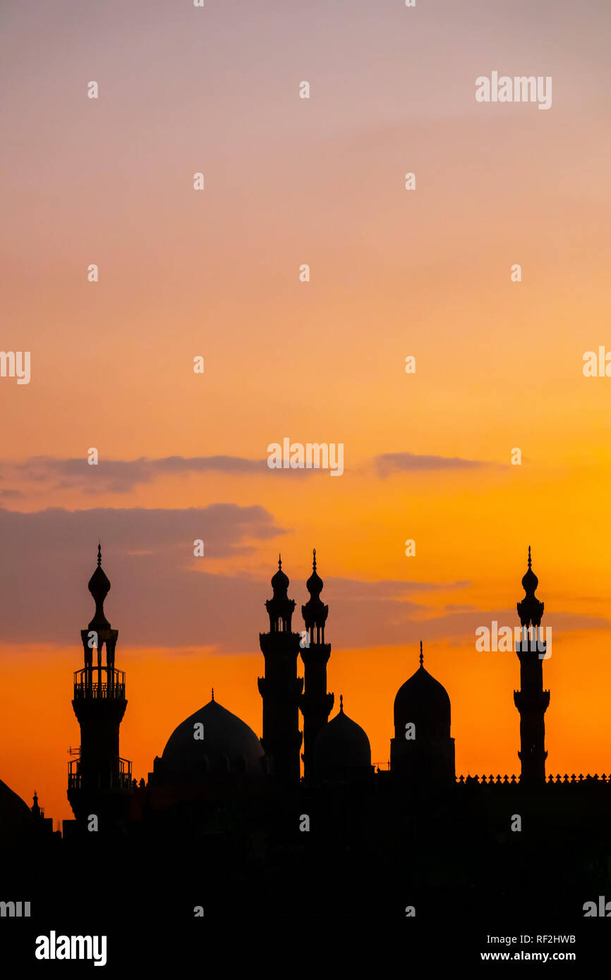 The two mosques Al-Rifa'i and Sultan Hassan in Cairo Egypt at sunset Stock Photo