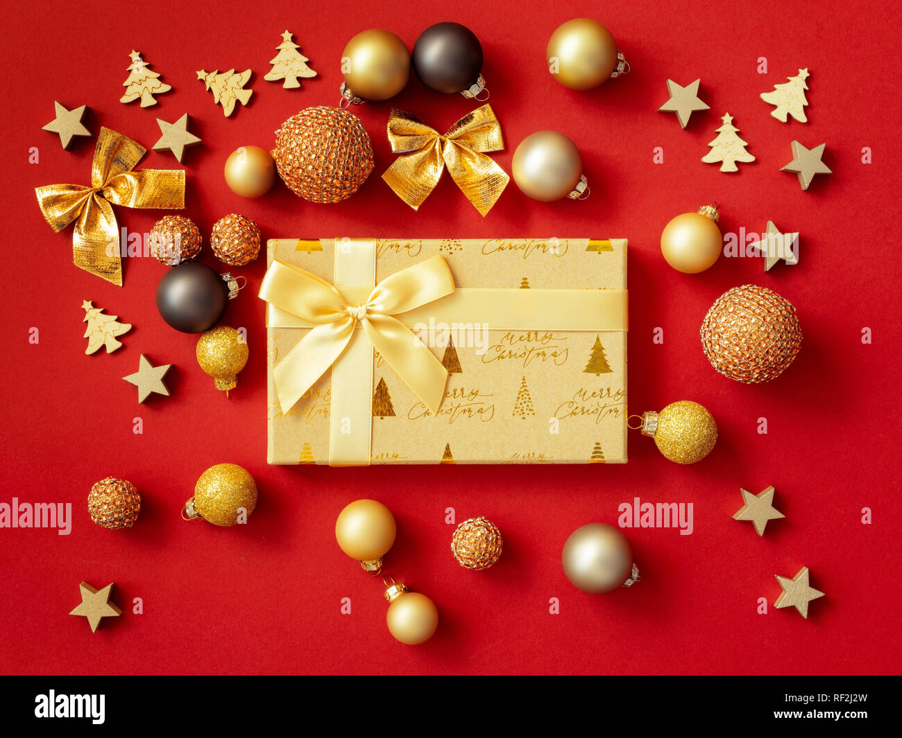 An image of Christmas decoration on red background Stock Photo