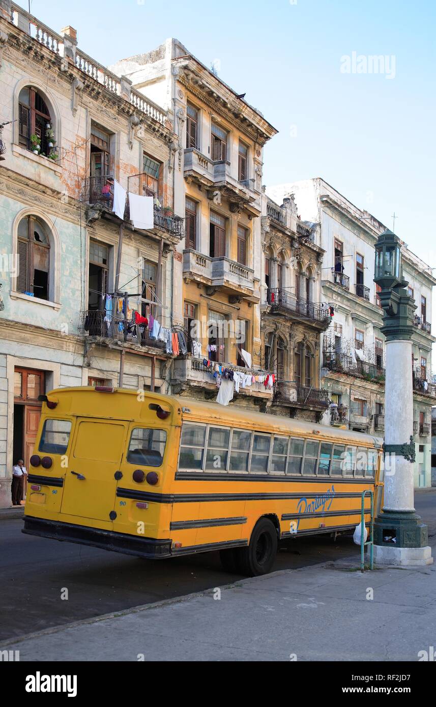 Working-class housing on Industria street, back of El Capitolio square, Havana, Cuba, Caribbean Stock Photo