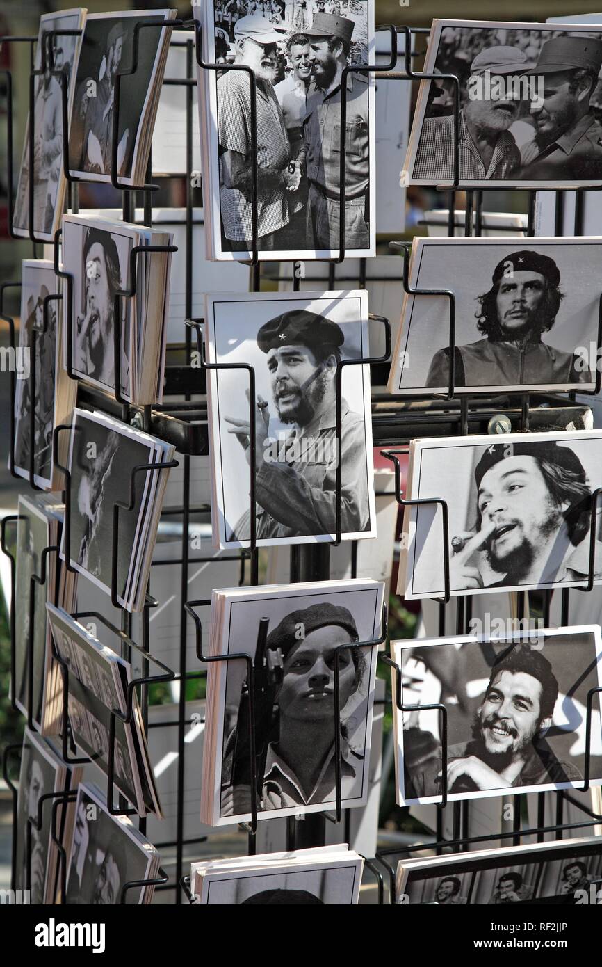 Che Guevara and Fidel Castro postcards, Cuba, Caribbean Stock Photo