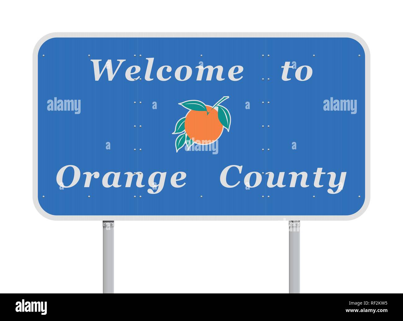 Vector illustration of the Welcome to Orange County blue road sign Stock Vector