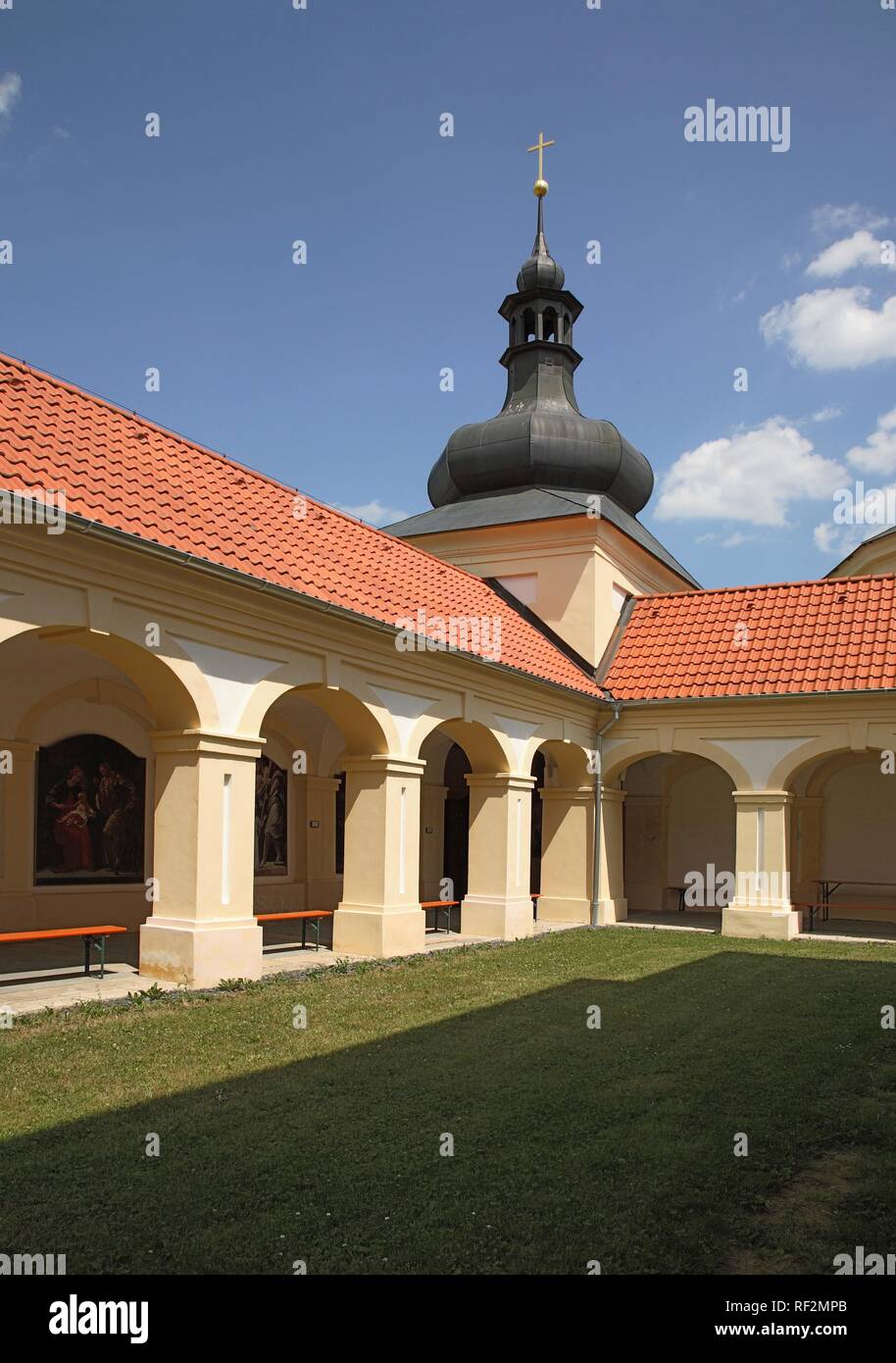 Cloister of the pilgrimage church Maria Loreto in Starý Hroznatov, Altkinsberg, Cheb region, Eger, Boehmen, Egerland Stock Photo