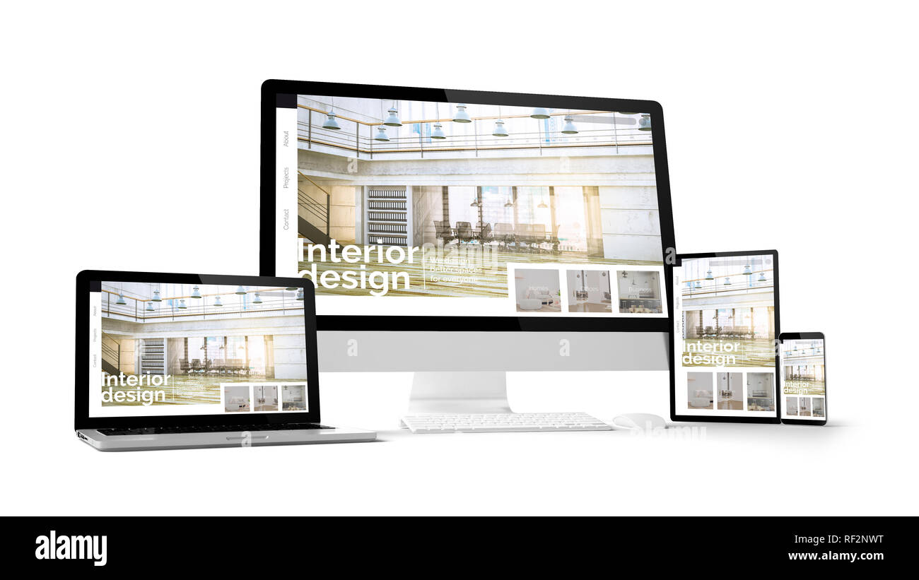 interior design website isolated gadget devices 3d rendering Stock ...