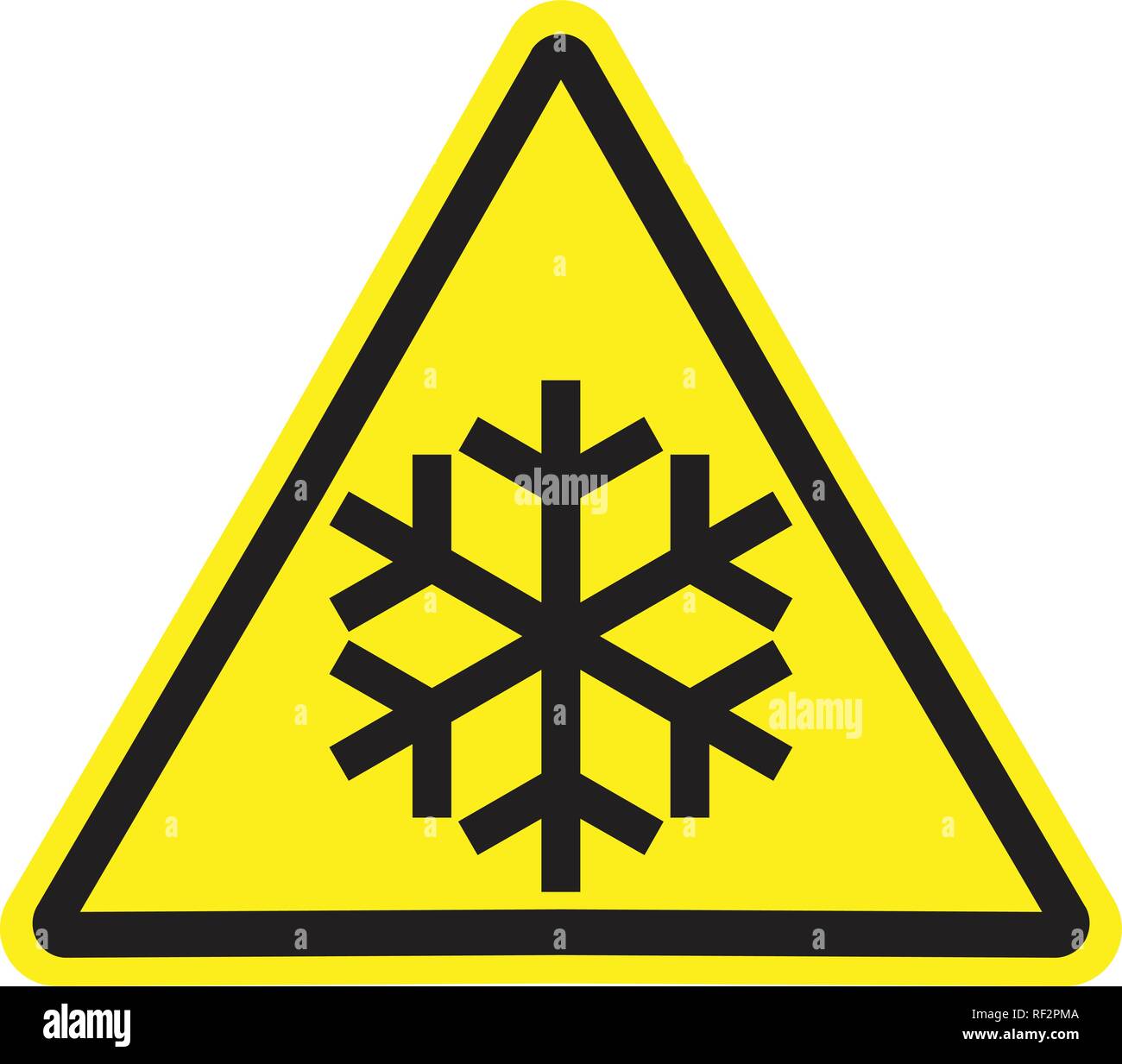 Yellow triangle warning sign with snowflake symbolCold, low temperature, snow ahead Stock Vector ...