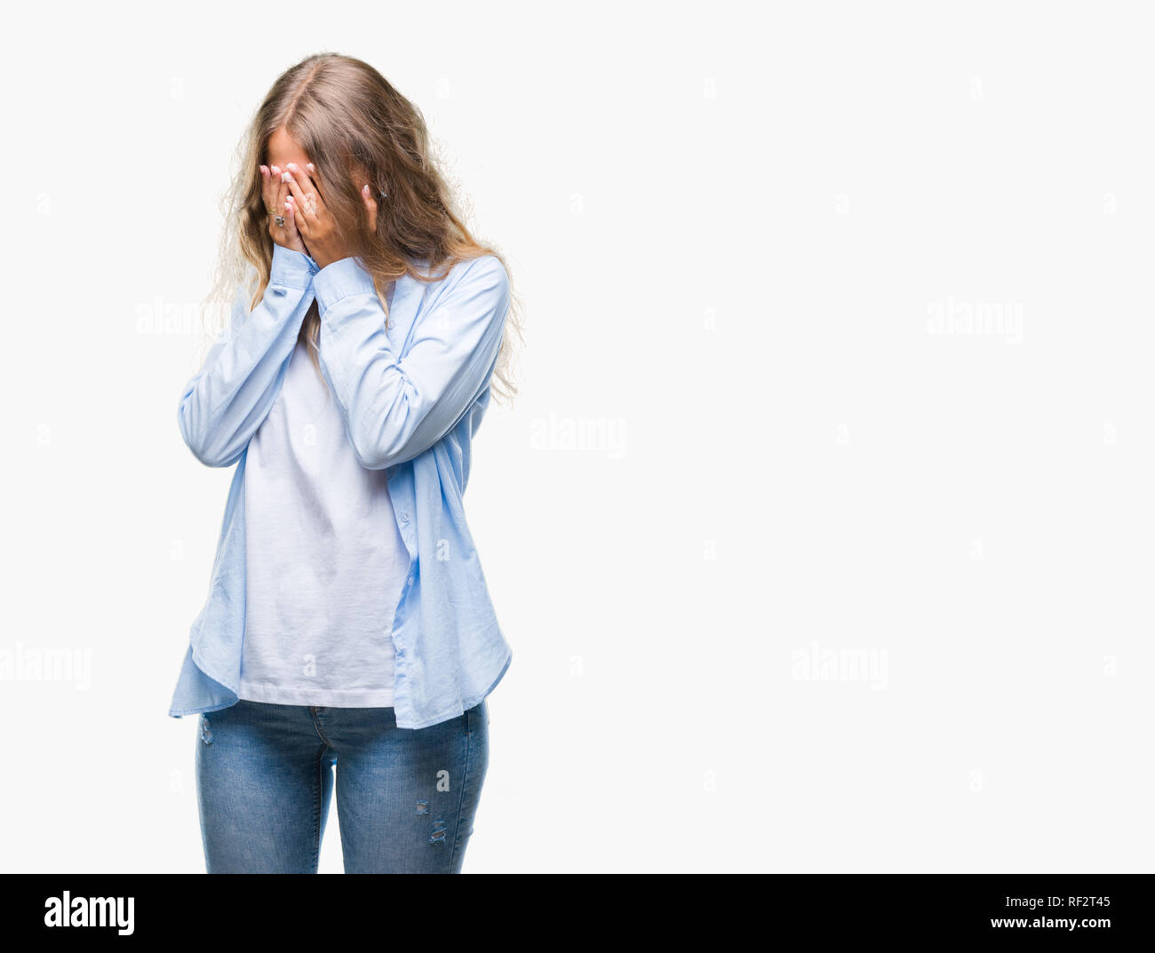 Sad Beautiful Young Woman Full Body Stock Photo, Picture and