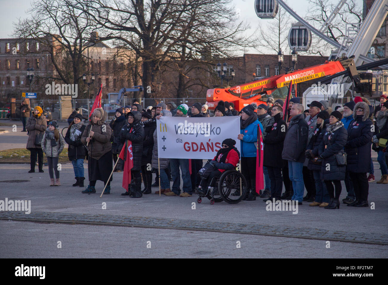 Citizens of city of Gdansk mourning its murdered mayor Pawel Adamowicz during his funeral day Stock Photo