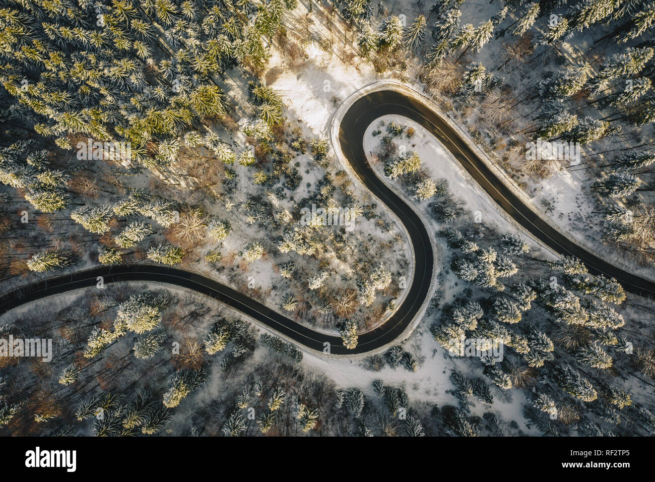 Empty winding road covered hi-res stock photography and images - Alamy