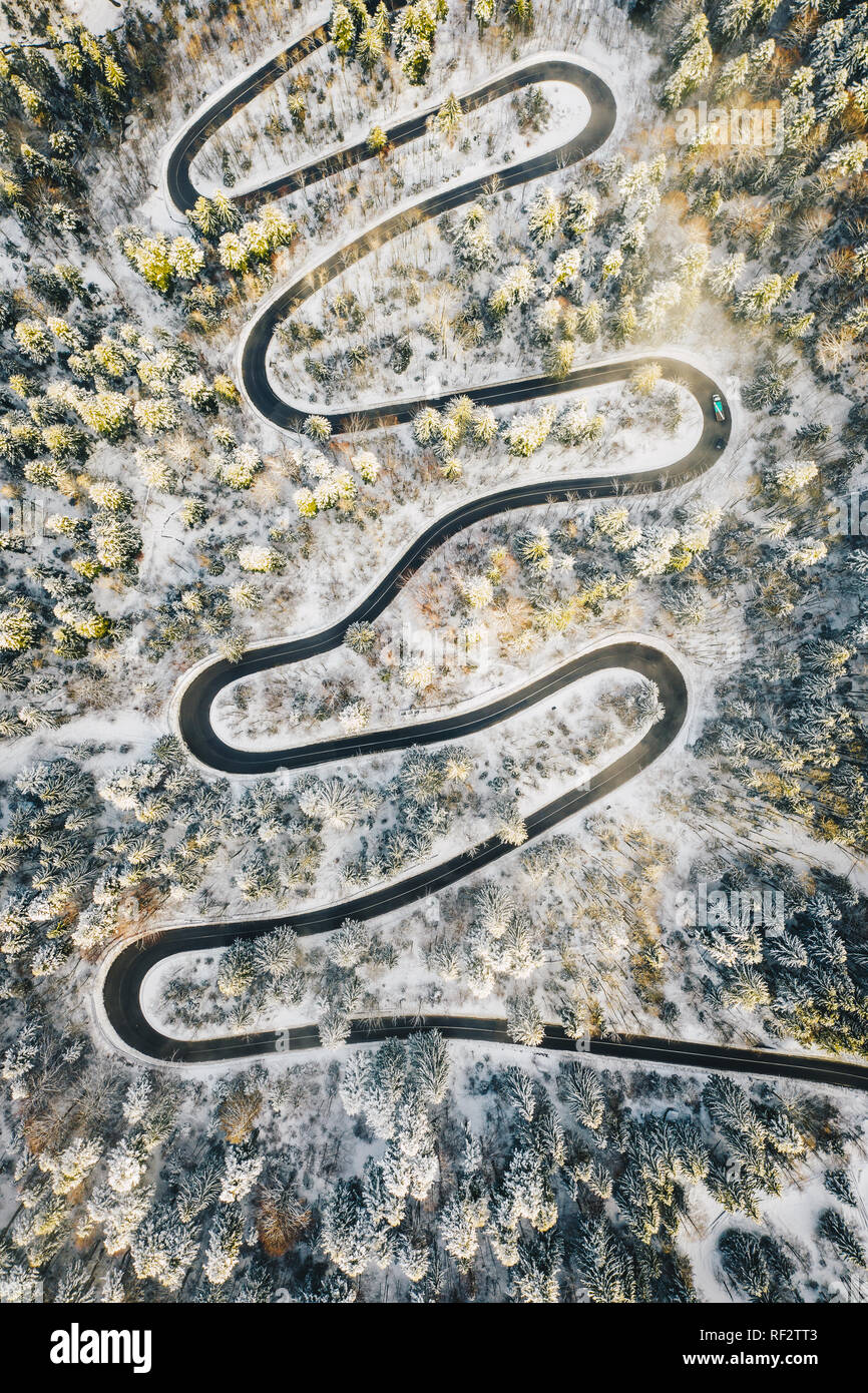 Extreme curvy road in the Alps Stock Photo