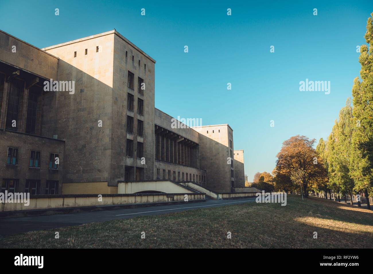 Berlin, Germany November 12, 2018: Architectural details of the historic Tempelhof Airport in Berlin, Germany. Stock Photo