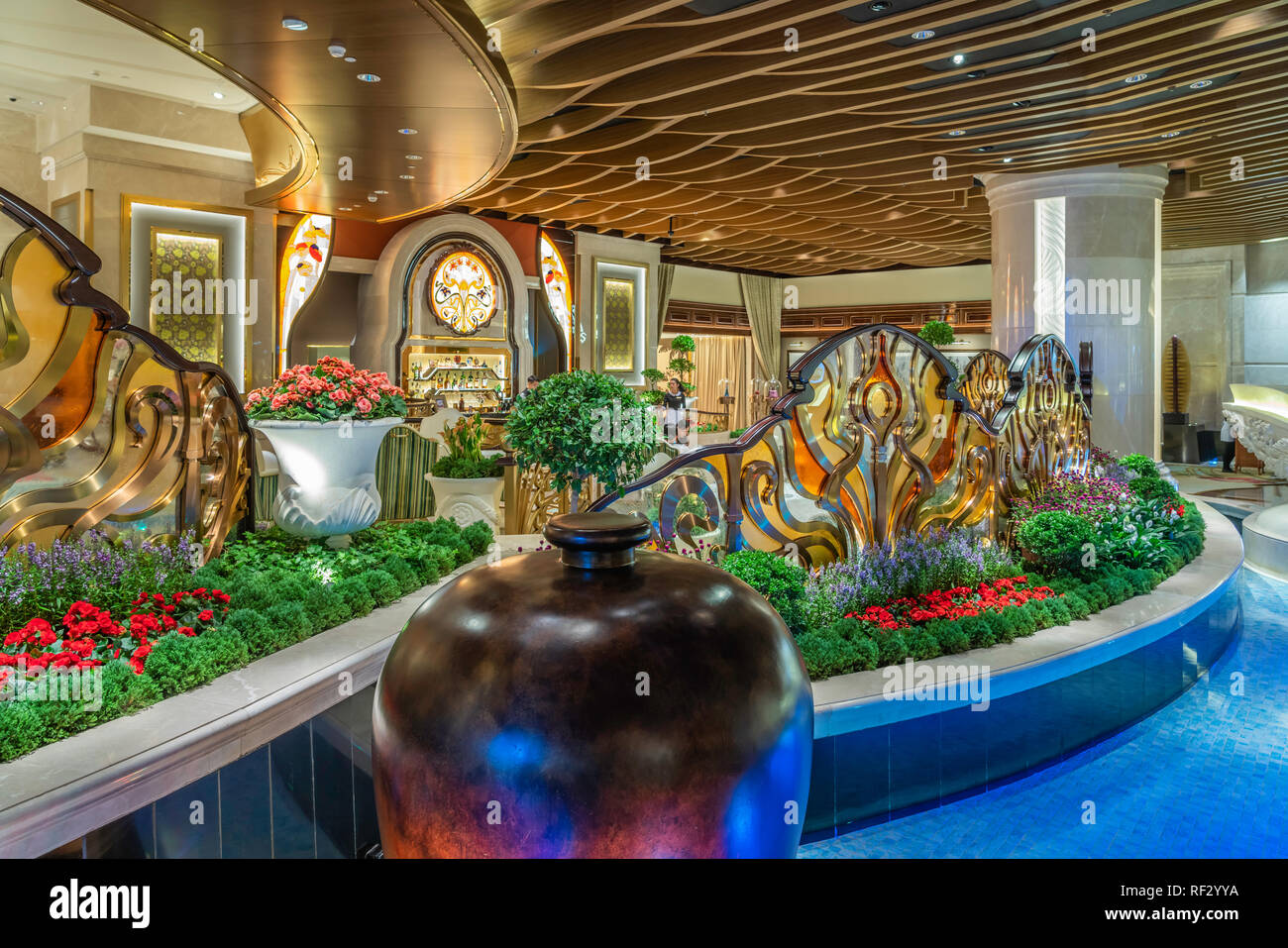 Interior design of the hotel lobby in the Galaxy Hotel and Casino in Macau, Asia. Stock Photo