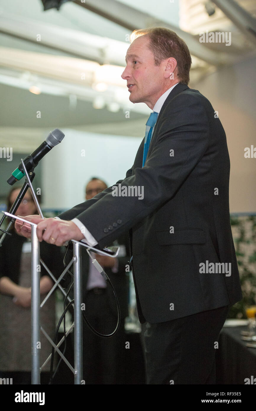 Edinburgh, UK. 23 January 2019.  Science Minister Richard Lochhead, Scottish Science Advisory Council Chair Professor Paul Boyle (pictured) and Scotland's Chief Scientific Adviser Professor Sheila Rowan  speak at the official launch of a major new report on Scottish science.  The report will examine the scientific landscape in Scotland between 2007 and 2016 and will compare how the Scottish science and research sector has performed against other similar sized countries. Credit: Colin Fisher/Alamy Live News Stock Photo