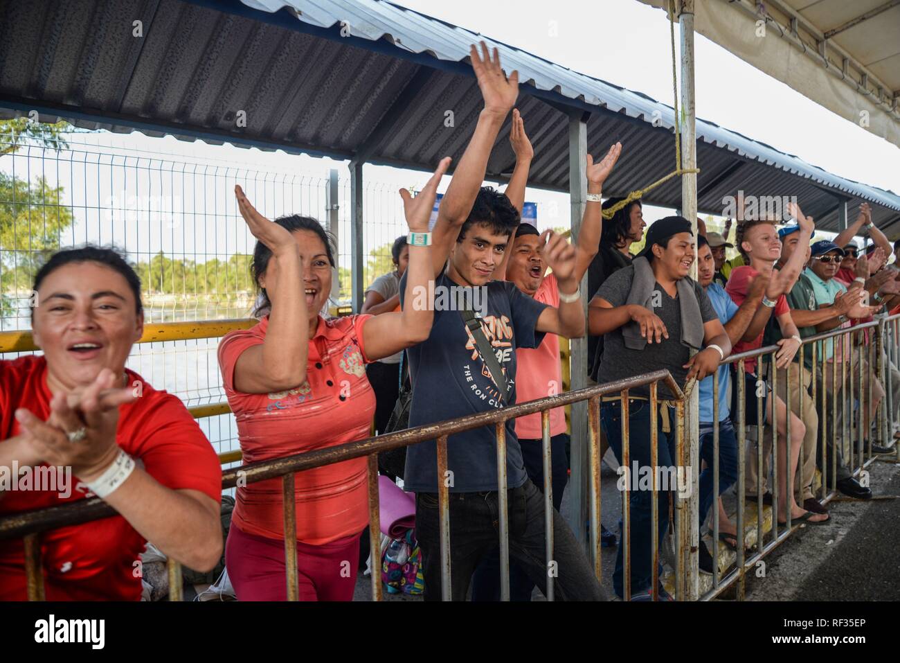 Central American Migrants Greet The Secretary Of The