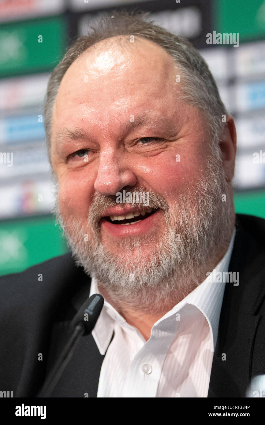 24 January 2019, North Rhine-Westphalia, Köln: Andreas Michelmann, President of the German Handball Federation (DHB), laughs during a press conference. The journalists were informed about the DHB's assessment of the course of the World Championship so far. Photo: Marius Becker/dpa Stock Photo