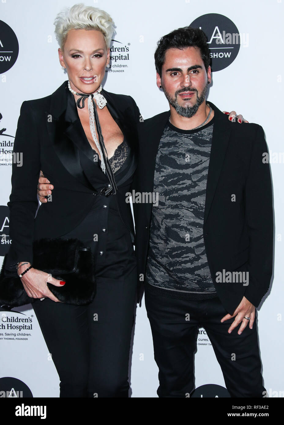 Los Angeles, California, USA. 23rd January, 2019. Actress Brigitte Nielsen and husband Mattia Dessi arrive at the Los Angeles Art Show 2019 Opening Night Gala held at the Los Angeles Convention Center on January 23, 2019 in Los Angeles, California, United States. (Photo by Xavier Collin/Image Press Agency) Credit: Image Press Agency/Alamy Live News Stock Photo