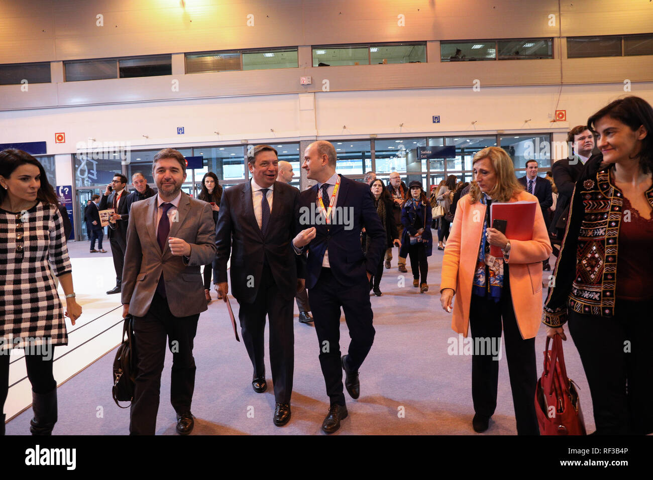 Madrid, Spain. 24th Jan, 2019. Minister of Agriculture, Fisheries and Food, Luis Planas ppears chatting and visiting different stands of the fair. Minister of Agriculture, Fisheries and Food, Luis Planas makes an official visit to the tourism fair FITUR 2019 in Madrid visiting various stands. Credit: Jesús Hellin/Alamy Live News Stock Photo