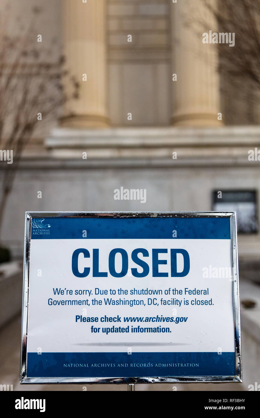 Washington, USA. 24th Jan, 2019. The impact of the US Federal Government Shutdown includes the closure of government offices and Smithsonian museums. Credit: Robert Blakley/Alamy Live News Stock Photo