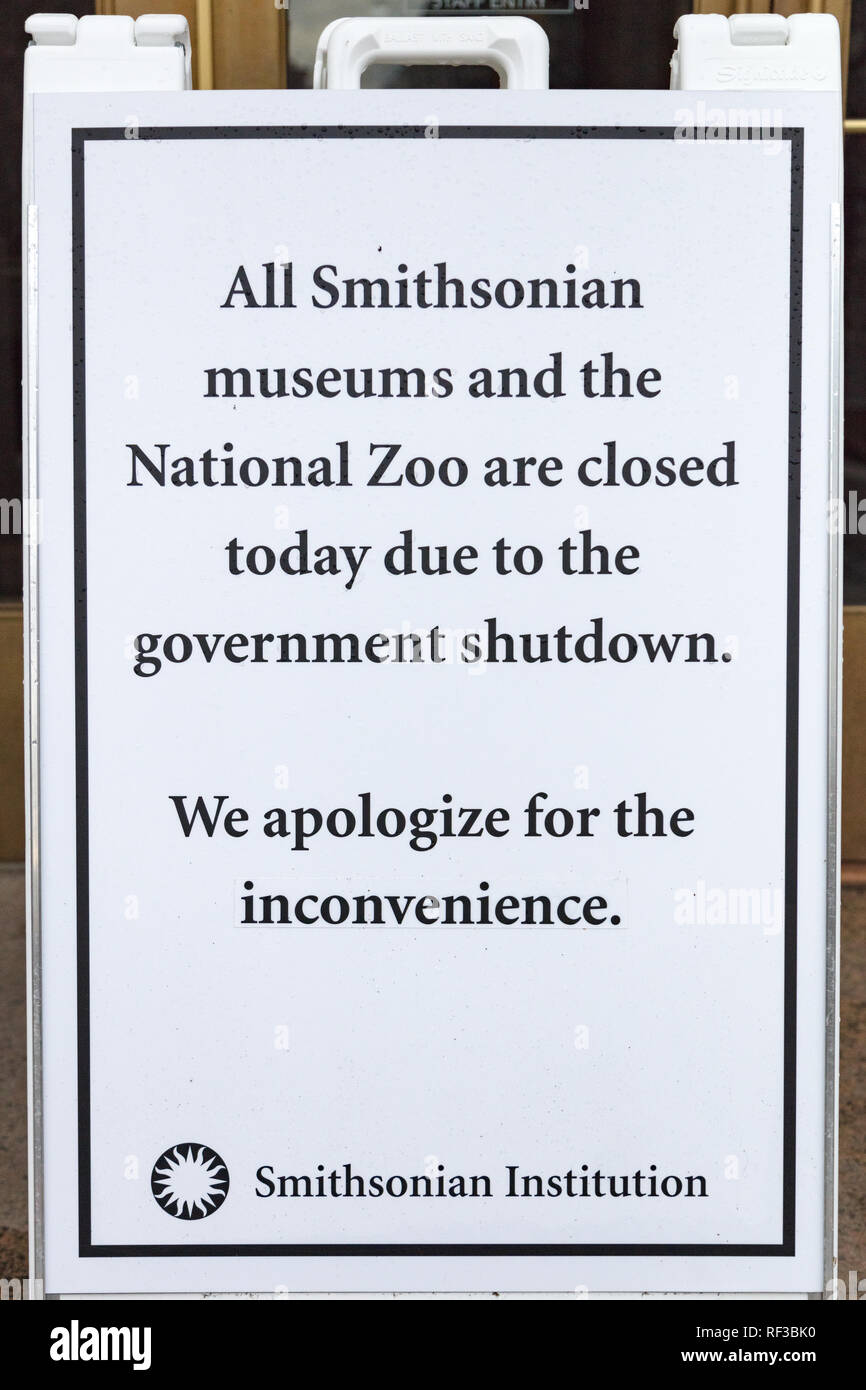 Washington, USA. 24th Jan, 2019. The impact of the US Federal Government Shutdown includes the closure of government offices and Smithsonian museums. Credit: Robert Blakley/Alamy Live News Stock Photo