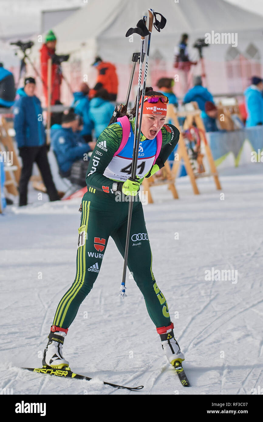 Lenzerheide, Switzerland, 24th January 2019. Marie Heinrich during the 2019 IBU Biathlon Cup Women 7.5 km Sprint competition in Lenzerheide. Stock Photo