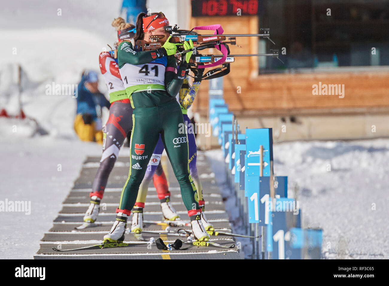 Lenzerheide, Switzerland. 24th Jan, 2019. Marie Heinrich during the 2019 IBU Biathlon Cup Women 7.5 km Sprint competition in Lenzerheide. Credit: Rolf Simeon/Alamy Live News Stock Photo
