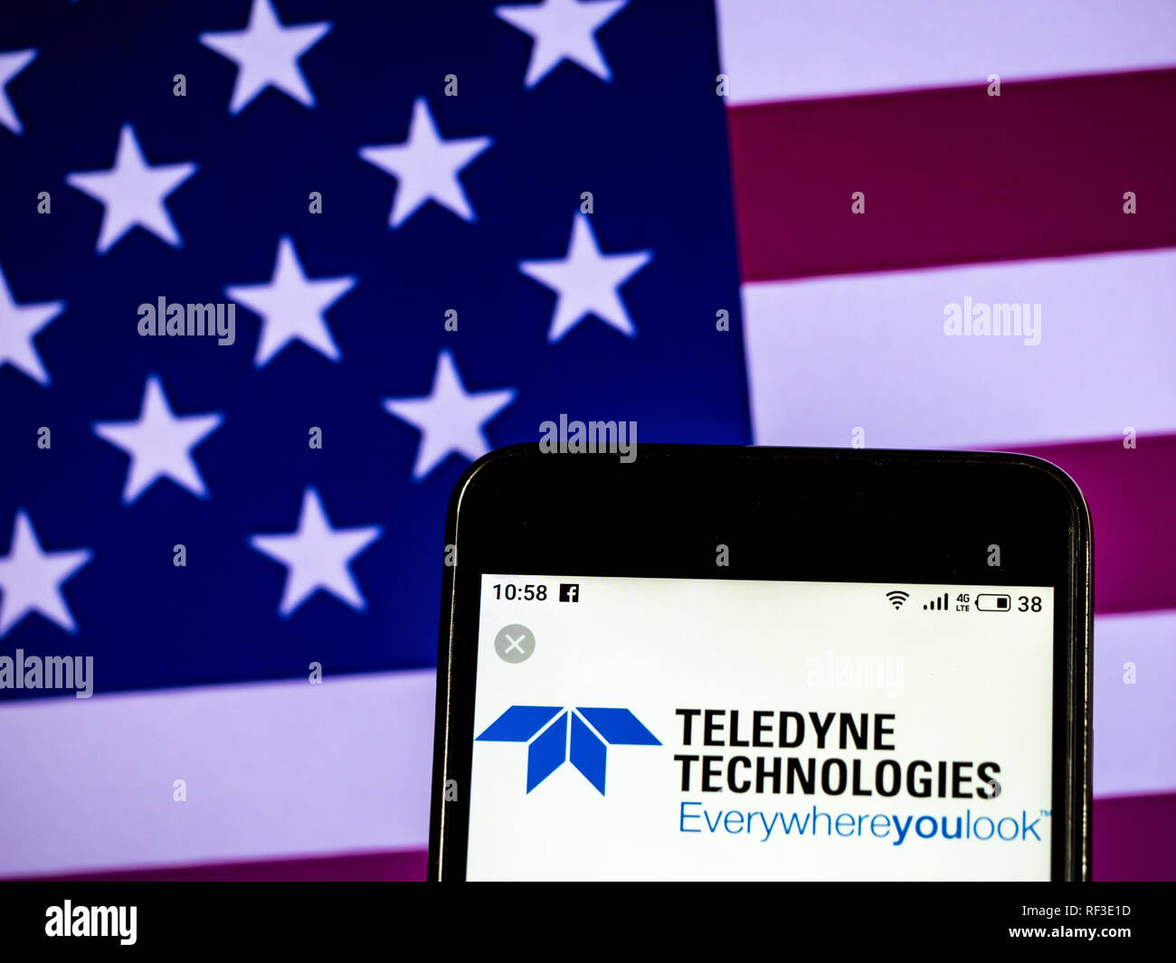 January 24, 2019 - Kiev, Ukraine - Teledyne Technologies International Corp Industrial conglomerate company logo seen displayed on a smart phone. (Credit Image: © Igor Golovniov/SOPA Images via ZUMA Wire) Stock Photo