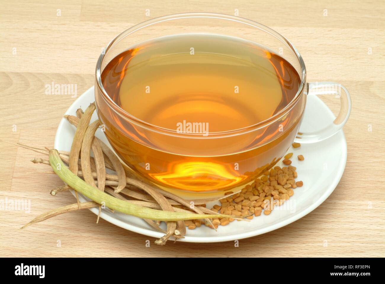 Fenugreek (Trigonella foenum-graecum) herbal tea, medicinal tea Stock Photo