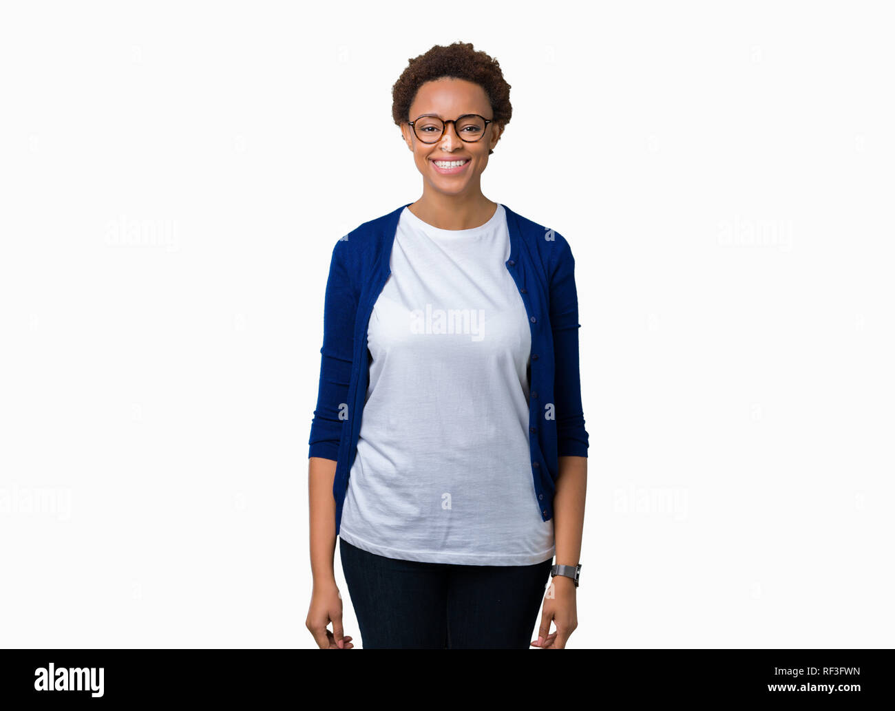 Young beautiful african american woman wearing glasses over isolated ...