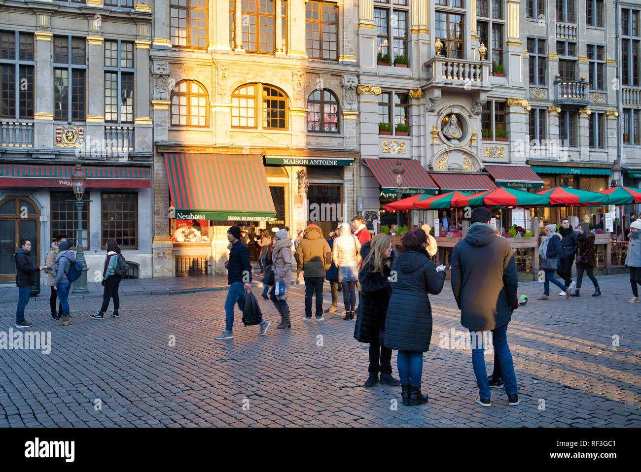 Brussels, Belgium - JANUARY 20, 2019: tourists on Grand Place Stock Photo