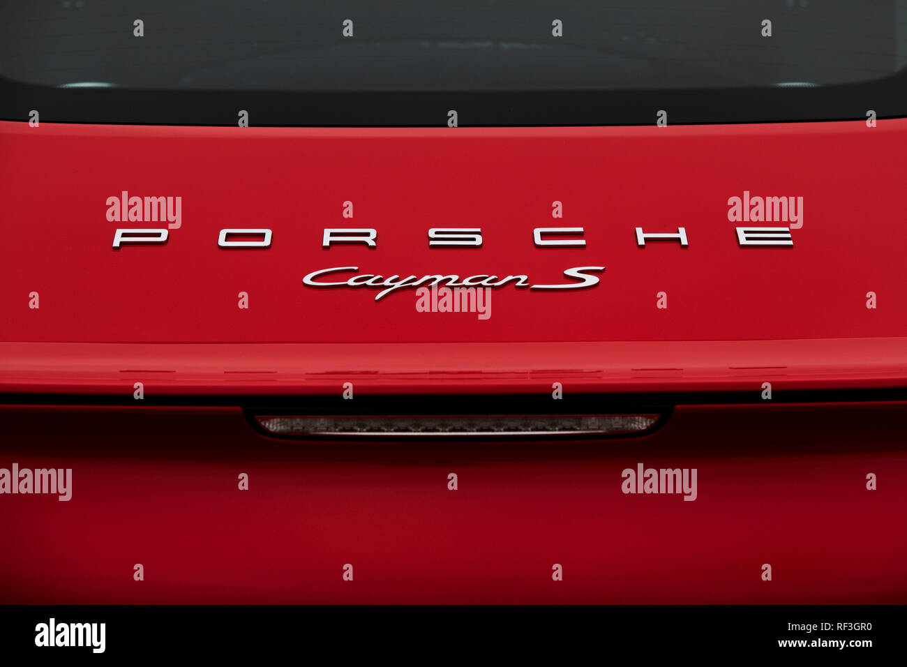 2013 Red Porsche Cayman S Rear End Abstract Stock Photo