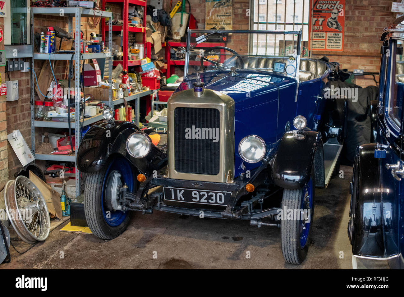 Vintage Armstrong Siddeley Car inside a vintage restoration workshop at Bicester heritage centre. Bicester, Oxfordshire, England Stock Photo