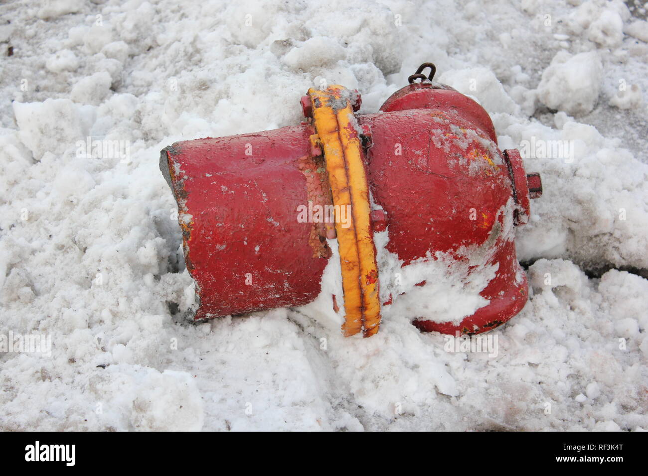 Broken fire hydrant that has been sheared off during a bad traffic