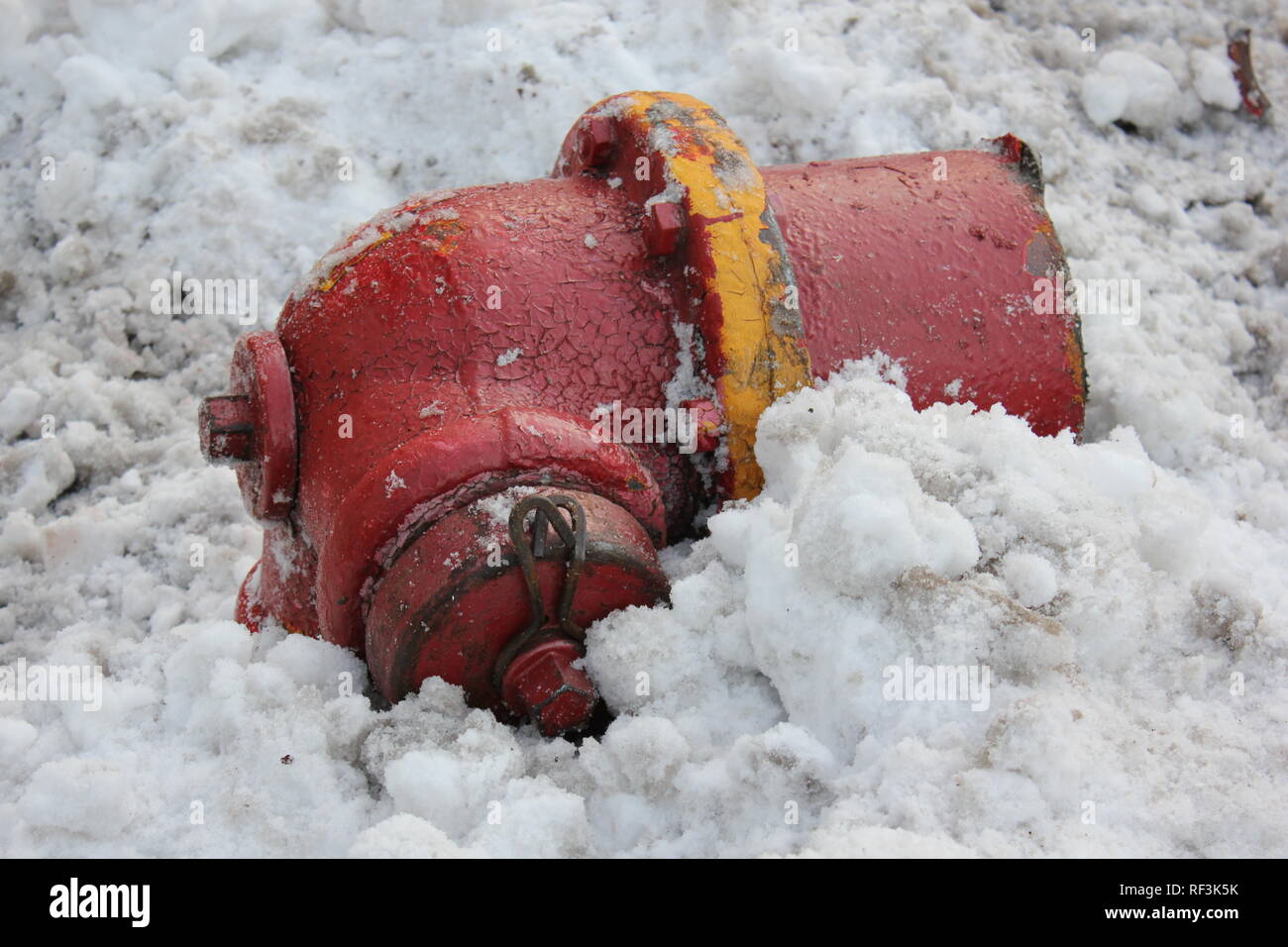 Broken fire hydrant that has been sheared off during a bad traffic
