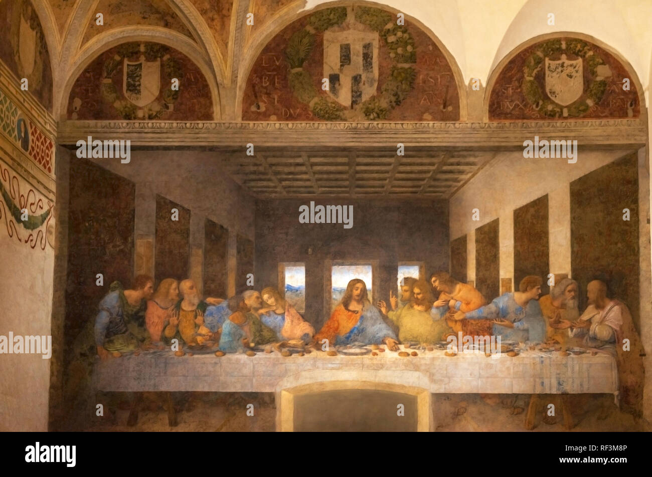 The Last Supper - the famous late 15th-century mural painting by Italian artist Leonardo da Vinci the Convent of Santa Maria delle Grazie, Milan Stock Photo