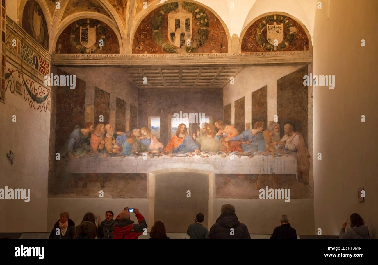 The Last Supper - the famous late 15th-century mural painting by Italian artist Leonardo da Vinci the Convent of Santa Maria delle Grazie, Milan Stock Photo