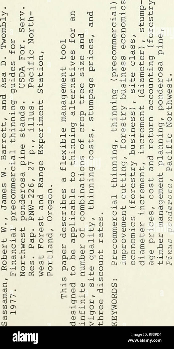 Financial Precommerical Thinning Guides For Northwest Ponderosa Pine Stands Forest Management Pacific States Forest Thinning Northwest Pacific Ponderosa Pine Northwest Pacific Thinning A I U A U 0 A H E A P