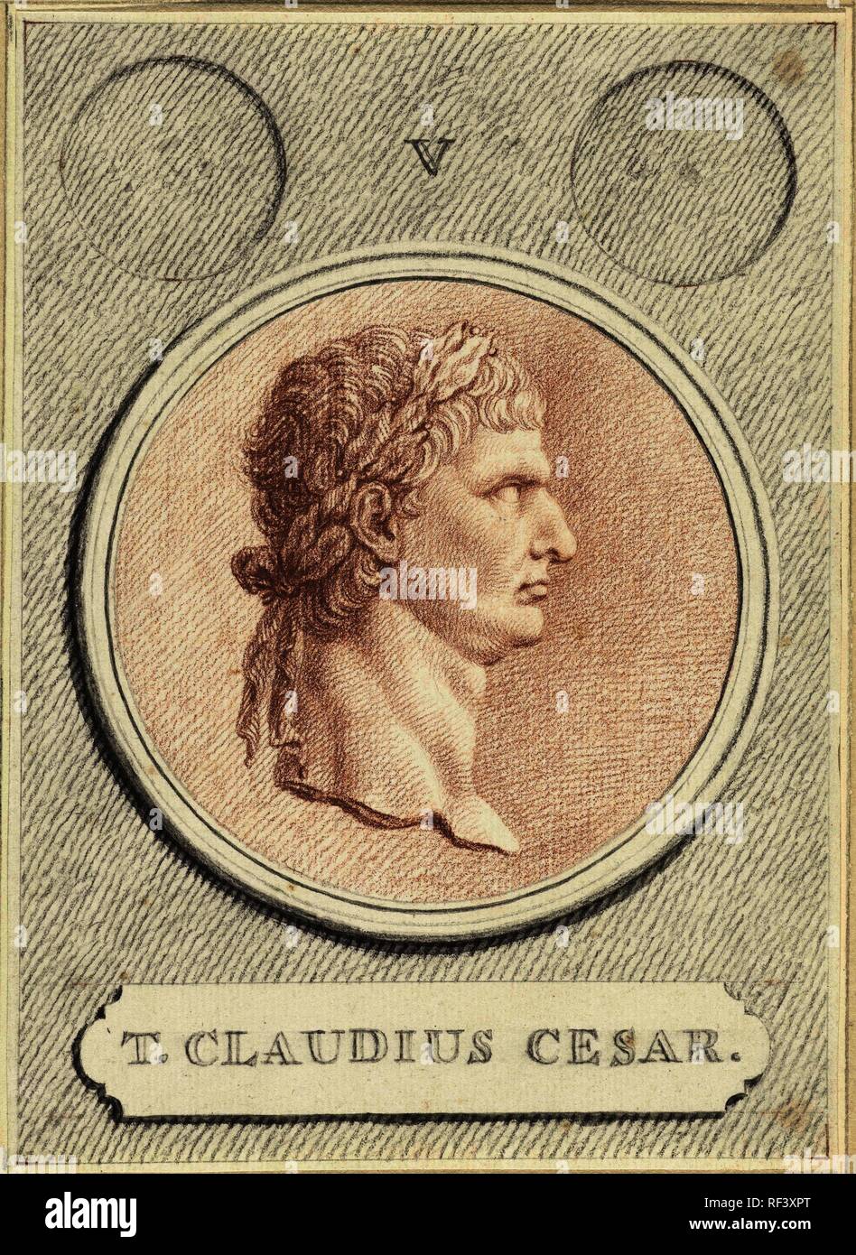 Portrait medallion of Claudius I, Roman emperor. Draughtsman: Jan Caspar Philips. Dating: 1736 - 1775. Measurements: h 177 mm × w 127 mm. Museum: Rijksmuseum, Amsterdam. Stock Photo