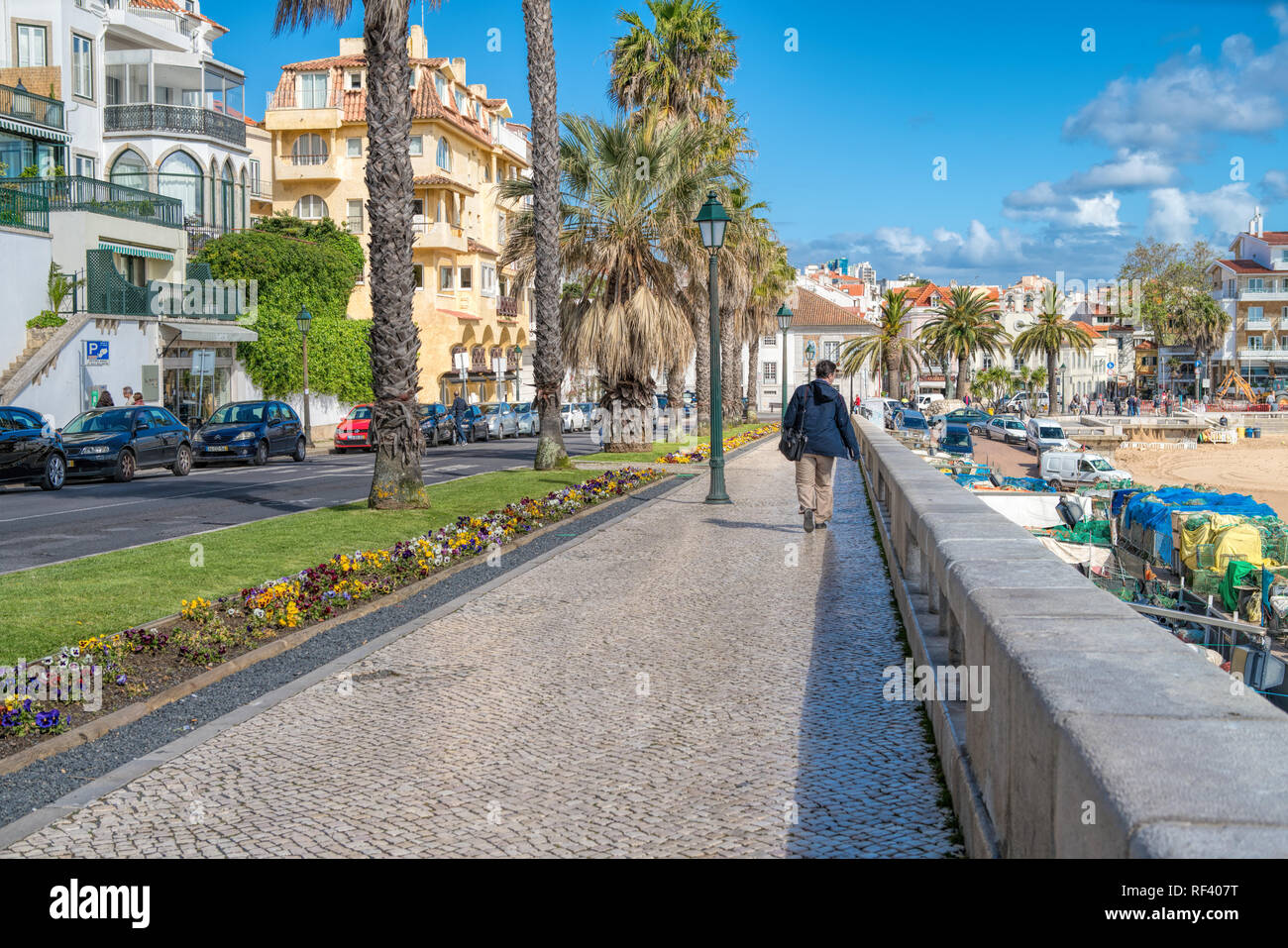 Seaside cityscape of Cascais city in summer day. Cascais municipality, Portugal. Stock Photo