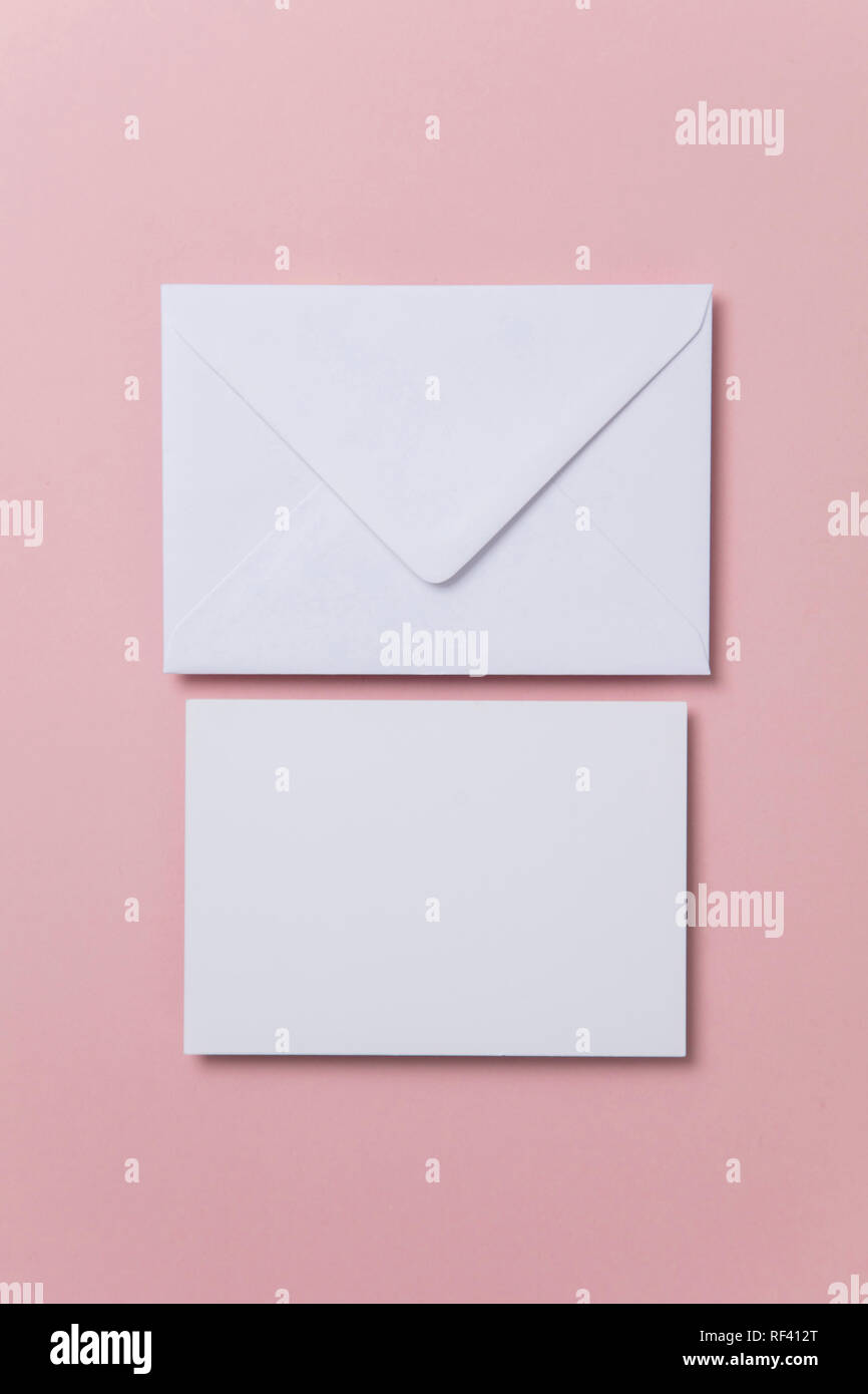 Blank white card with paper envelope template mock up Stock Photo - Alamy