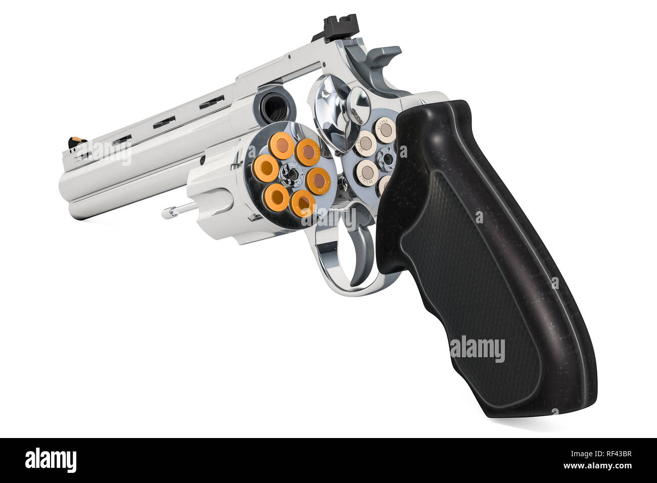 Revolver with opened cylinder, 3D rendering isolated on white ...