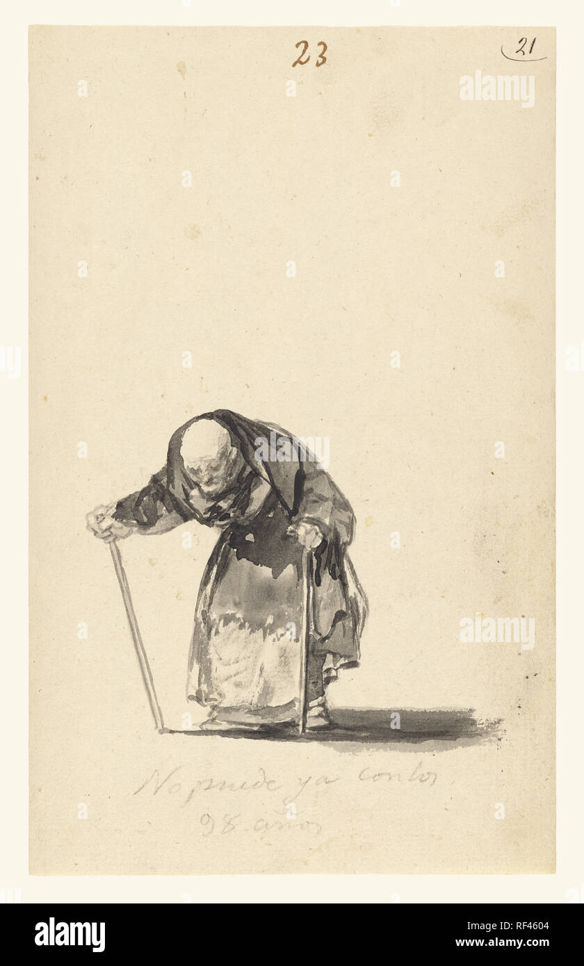 He Can No Longer at the Age of 98; Francisco José de Goya y Lucientes (Francisco de Goya) (Spanish, 1746 - 1828); Spain; about 1819 - 1823; Brush and India ink; 23.3 x 14.4 cm (9 3/16 x 5 11/16 in.); 84.GA.646 Stock Photo