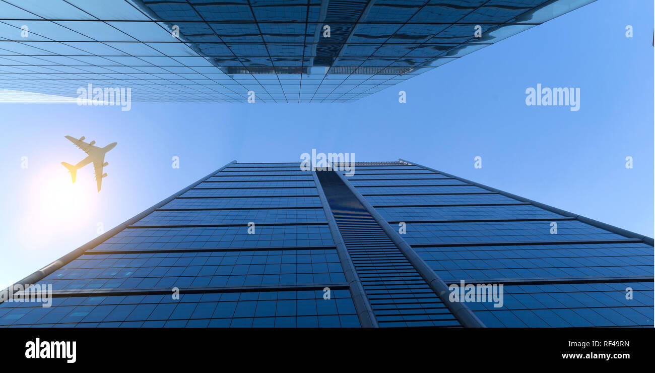 Airplane in sky over city hi-res stock photography and images - Alamy